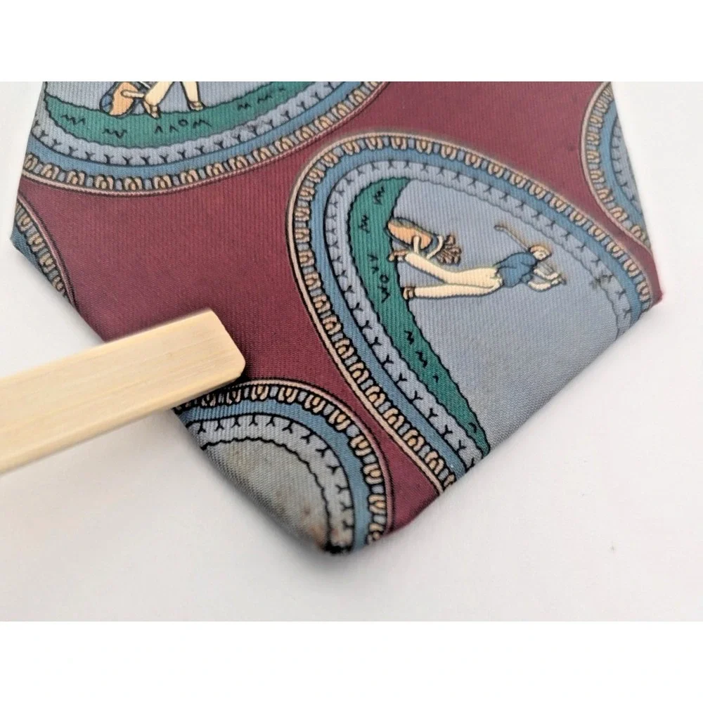 Flying Scotsman Collection Mens Silk Tie Vintage Golf Scene Made in USA Maroon